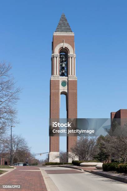 Shafer Tower On The Campus Of Ball State University Shafer Tower Is 150 Feet Tall With A Carillon And Chiming Clock Stock Photo - Download Image Now