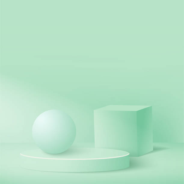 istock Abstract background with green color geometric 3d podiums. Vector illustration. 1308614386