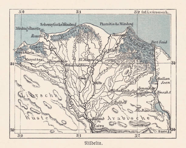istock Historical map of the Nile Delta, Egypt, lithograph, published 1893 1308614601