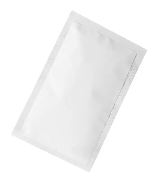 One sachet isolated on white. Single use package