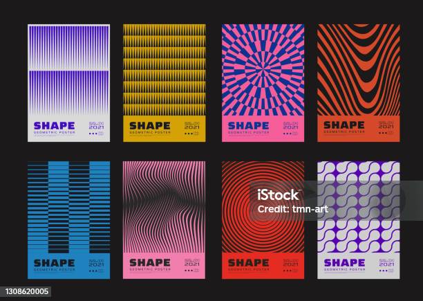 Set Of Minimalist Abstract Posters Meta Modern Covers Swiss Design Pattern Futuristic Geometric Composition Bauhaus Artwork - Arte vetorial de stock e mais imagens de Padrão