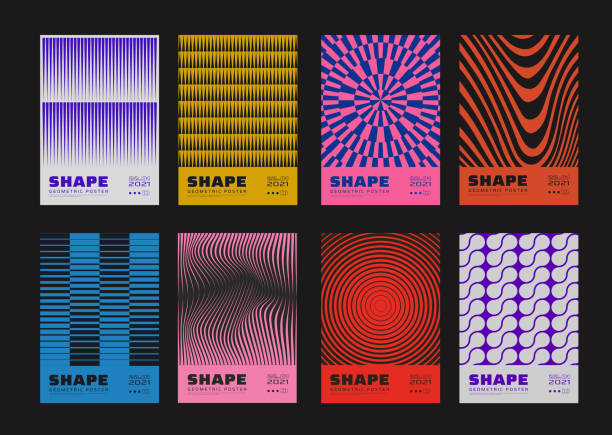 набор минималистских абстрактных плакатов. мета современные обложки. швейцарский дизайн шаблона. футуристическая геометрическая компози� - компьютерная гра фика stock illustrations