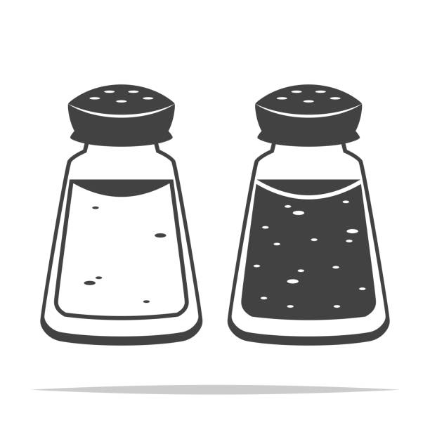 ilustraciones, imágenes clip art, dibujos animados e iconos de stock de vector de icono de agitador de sal y pimienta aislado - condiment food silhouette salt shaker