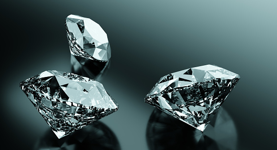 Brilliant cut diamond, precious gem jewelry. 3D illustration