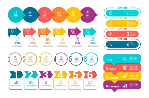 Set of Infographic Elements Vector illustration of the infographic elements, timelines. data visualization infographics stock illustrations