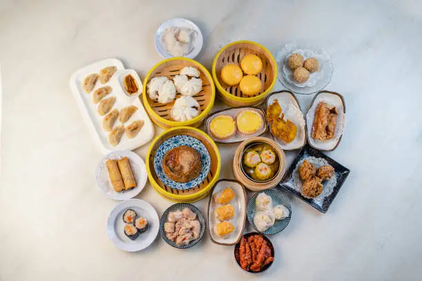 table top view tradition chinese food dim sum display