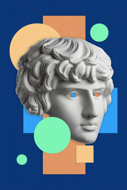 istock Collage with sculpture of human face in a pop art style. Modern creative concept image with ancient statue head. Zine culture. Contemporary art poster. Funky punk minimalism. Retro surreal design. 1308632116