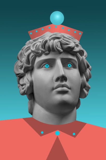 istock Collage with plaster antique sculpture of human face in a pop art style. Modern creative concept image with ancient statue head. Zine culture. Contemporary art poster. Funky minimalism. Retro design. 1308632193