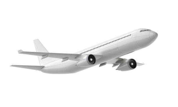 l’avion 3d décolle d’isolement sur le fond blanc. rendu 3d - airplane travel commercial airplane isolated photos et images de collection