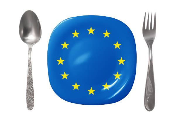 Plate and cutlery with round italian flag on white background, 3d render