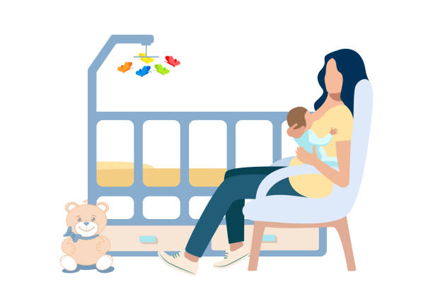 ilustraciones, imágenes clip art, dibujos animados e iconos de stock de mamá con el bebé - suckling