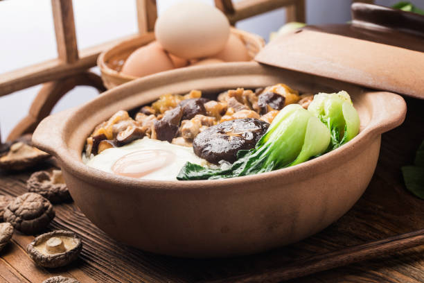istock Cantonese style rice with chicken and mushroom 1308637571