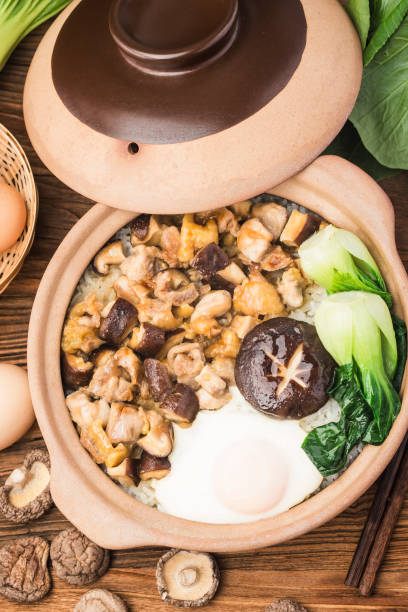 istock Cantonese style rice with chicken and mushroom 1308637680