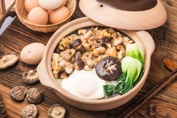 istock Cantonese style rice with chicken and mushroom 1308637835