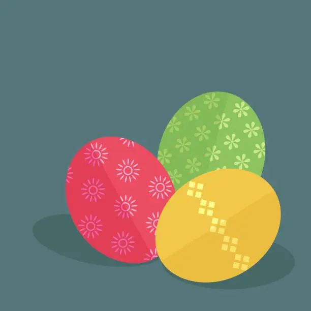 Vector illustration of Three colorful Easter eggs