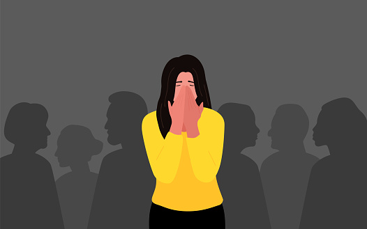 Depression. Panick attack. Mental disorder. People crowd Vector illustration