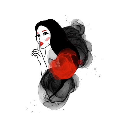Watercolor woman black red bright illustration gesture finger secret hand drawn