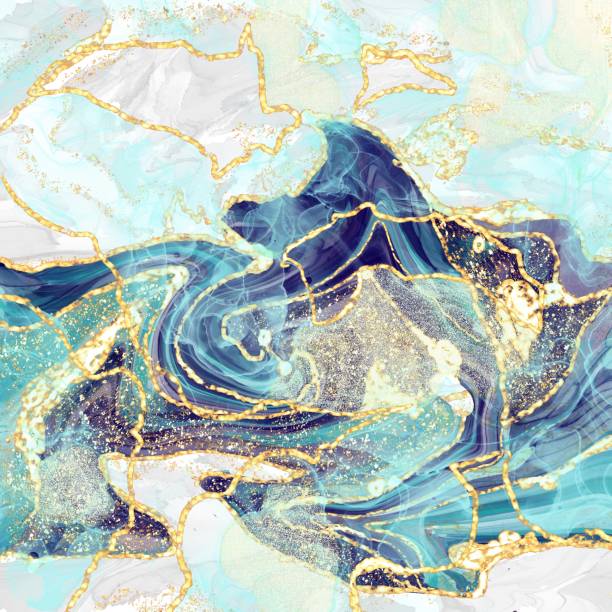 istock marbling abstract luxury composition Inkscapes. Watercolour landscape, texture, Alcohol ink, Fluid chaos, art, kintsugi style and liquid and watercolor gold blue turquoise 1308644038