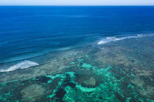 Aerial view on sea patterns (coast of Zanzibar island, Tanzania).