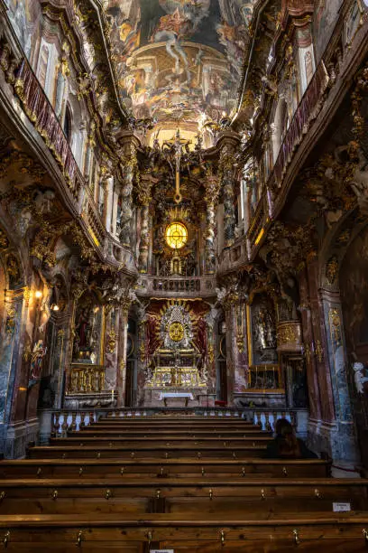Interior of the baroque Asam Church, Asamkirche in Munich, Bavaria, Germany