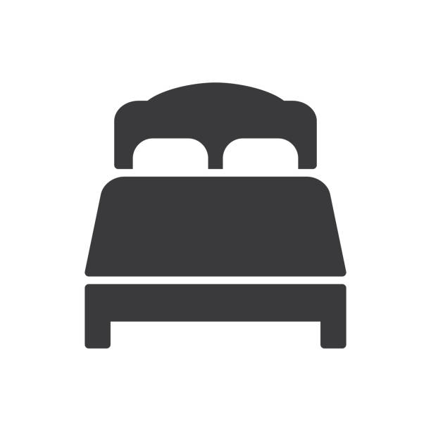 2つの枕、アイコンが付いているダブルベッド。 - hotel bed silhouette travel点のイラスト素材／クリップアート素材／マンガ素材／アイコン素材