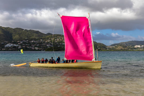 18 FEB 2021 - Sainte-Anne, Martinique, French Antilles - Yole in le Marin Bay