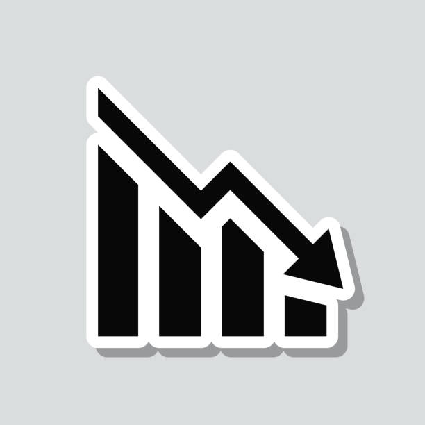 ilustrações de stock, clip art, desenhos animados e ícones de decreasing graph. icon sticker on gray background - graph moving down recession line graph