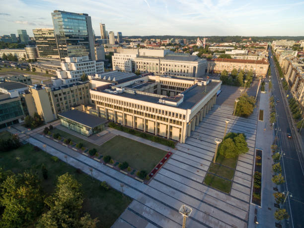 Lithuanian Parliament and National Library In Background Vilnius Business District and Cityscape. Lithuania lithuania stock pictures, royalty-free photos & images