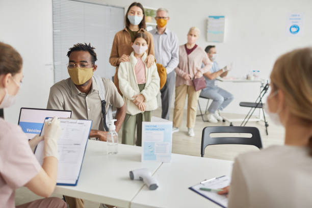 Line of People at Vaccination Center