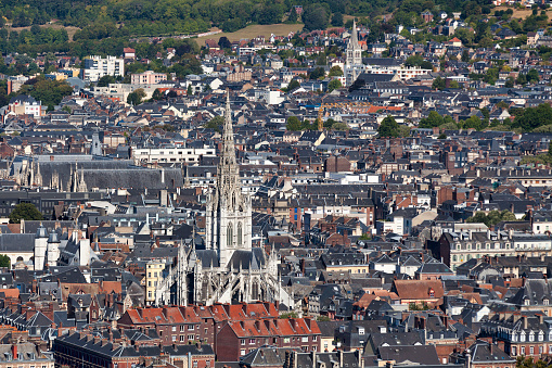 Aerial view of the church of Saint-Maclou (French: Église catholique Saint-Maclou) in Rouen, Normandy, France.