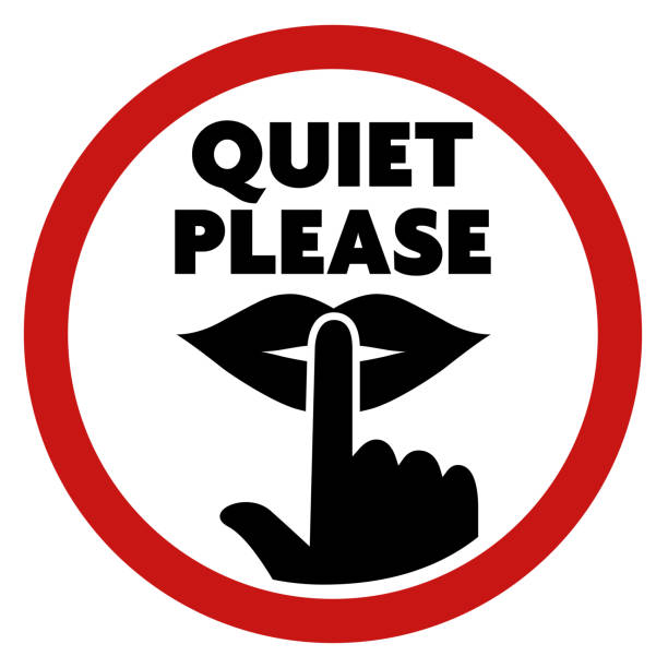 ilustrações de stock, clip art, desenhos animados e ícones de round quiet please sign with finger on lips symbol - silêncio