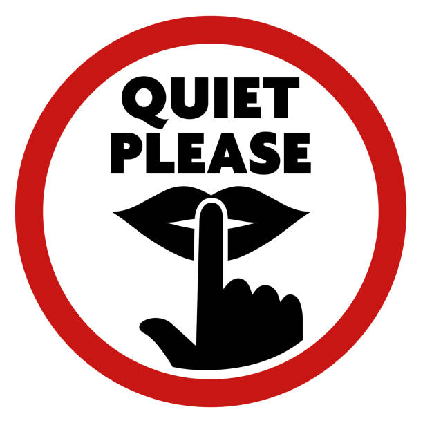 round QUIET PLEASE sign with finger on lips symbol round QUIET PLEASE sign with finger on lips symbol vector illustration please sign here stock illustrations