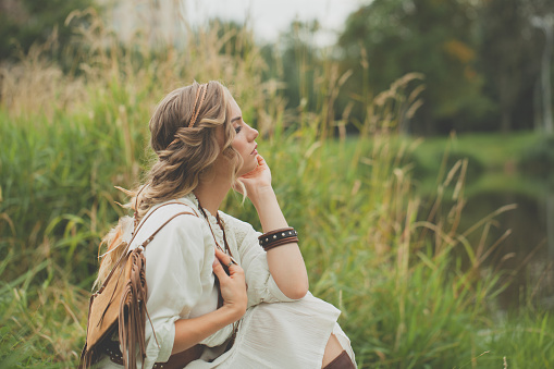 Beautiful woman dreaming outdoor