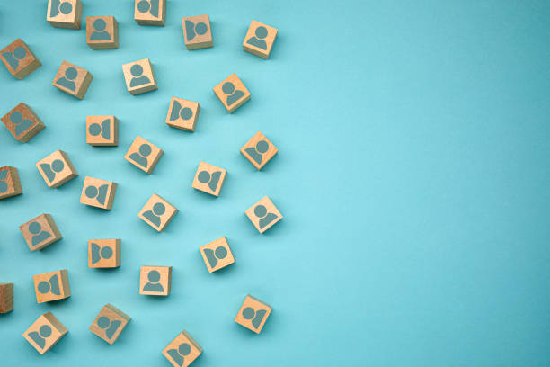 Blocks with People on Blue Background Connected Together