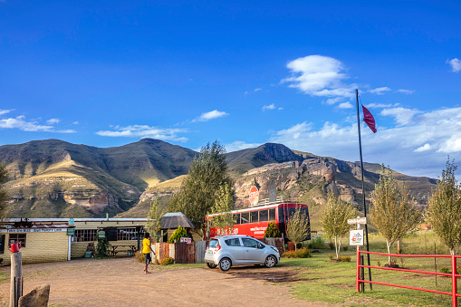 Bus touring around the maluti mountain range of golden gate national park, Clarens is a small town featuring many restaurants and craft stores, often nicknamed the \