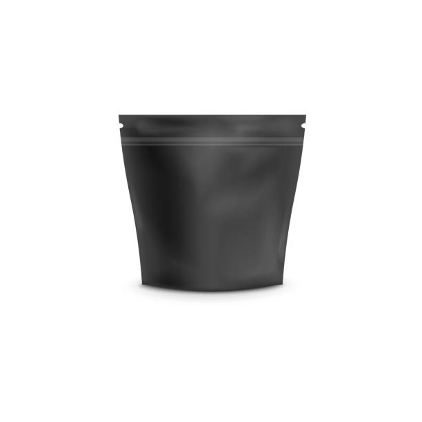 istock Stand up powder pouch mockup, black foil plastic bag for coffee 1308676163