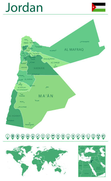 Jordan Detailed Map And Flag Jordan On World Map Stock Illustration Jordan Detailed Map And Flag Jordan On World Map 