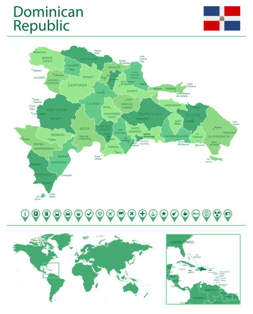 Dominican Republic Detailed Map And Flag Dominican Republic On World Dominican Republic Detailed Map And Flag Dominican Republic On World Map 