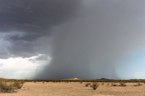 Microburst with heavy rain and dark storm clouds Microburst with heavy rain and dark storm clouds from a thunderstorm near Wickenburg, Arizona. Microburst stock pictures, royalty-free photos & images