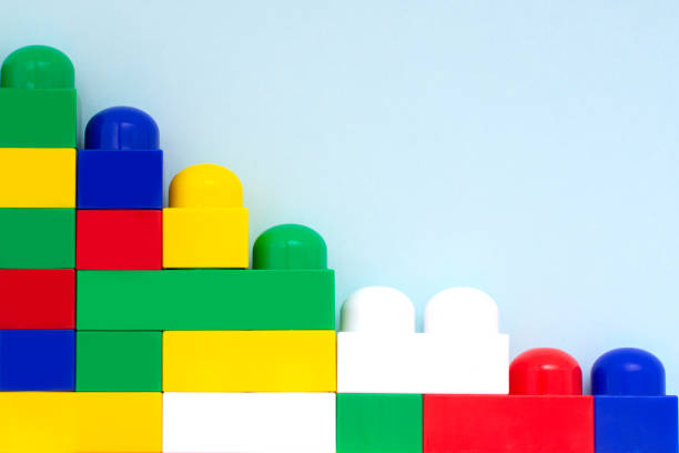 istock Plastic building blocks on a light blue background. Children's educational toys. Children's construction kit. 1308682000
