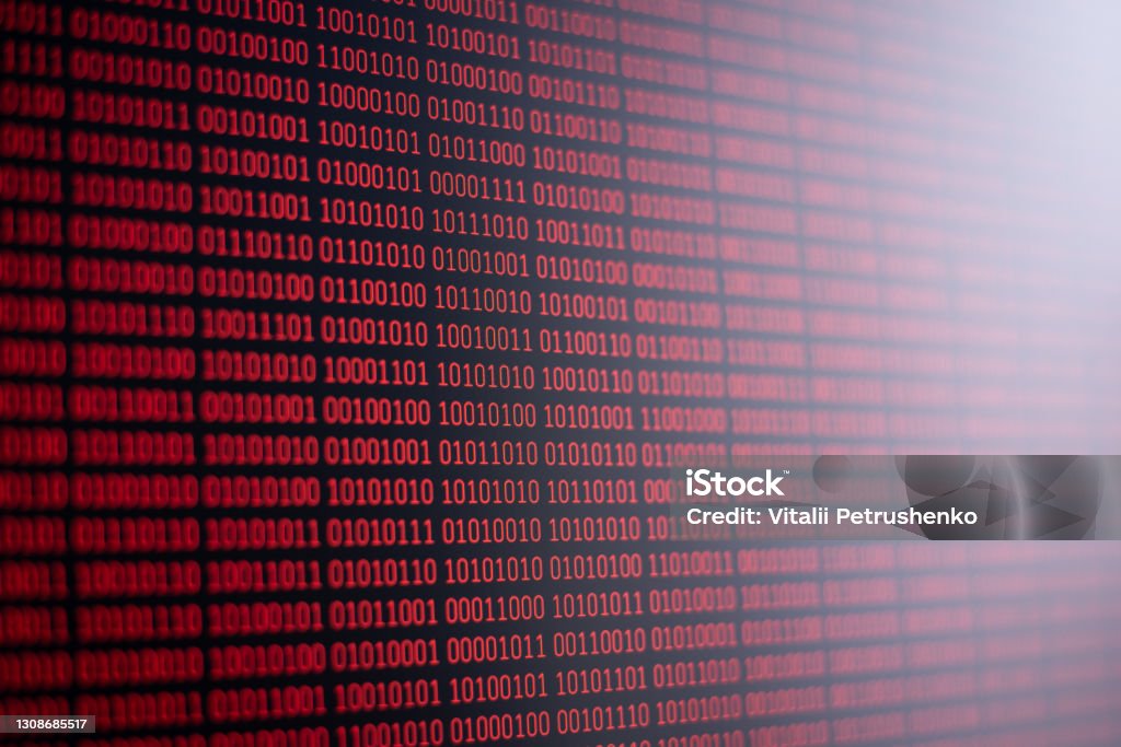 Red Binary Code On Computer Screen Stock Photo - Download Image Now ...