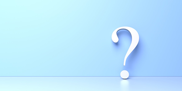 White question mark on blue background with empty copy space on left side, FAQ Concept. 3D Rendering