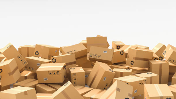 istock Cardboard boxes on white background, logistics and delivery concept 1308686234