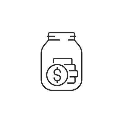 Tips Jar Related Vector Line Icon. Sign Isolated on the White Background. Editable Stroke EPS file. Vector illustration.