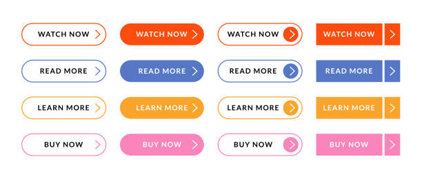 Web UI buttons set. Flat internet oval shapes, navigation graphic, colored pointers, read, learn more links, vector art Web UI buttons set. Flat internet oval shapes, navigation graphic, colored pointers, read, learn more links, vector art. learning borders stock illustrations