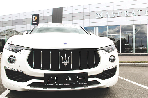 Kiev, Ukraine - April 21, 2020: A luxury Maserati Levante car parked in the city