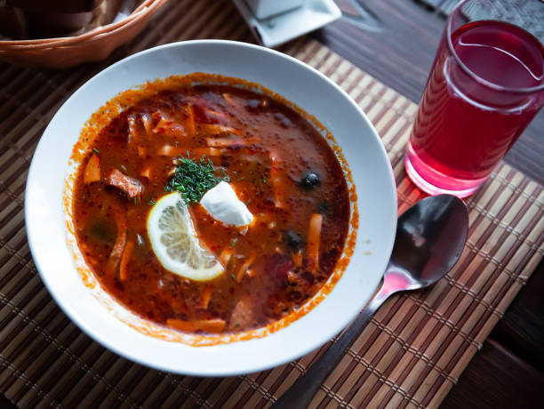 istock Russian cuisine - solyanka soup with ingredients 1308695173