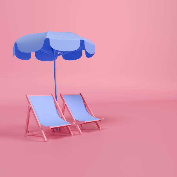 istock Luxury blue chairs and umbrella on pastel pink background 1308697033