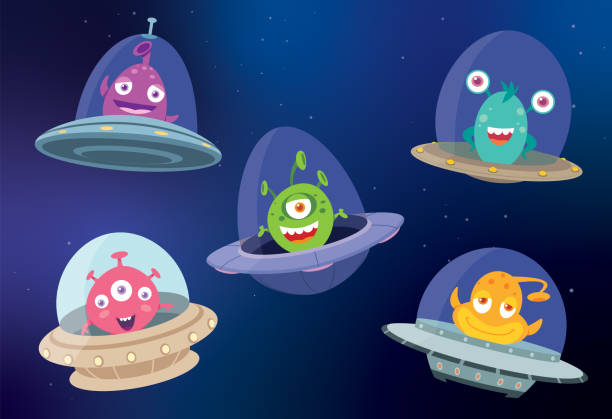 ilustrações de stock, clip art, desenhos animados e ícones de set of space aliens, monsters - alien