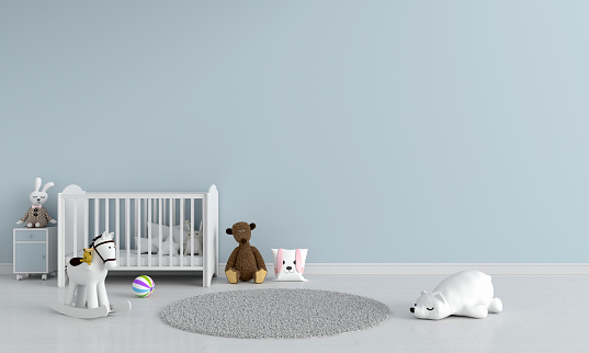 Blue child room interior with copy space, 3D rendering